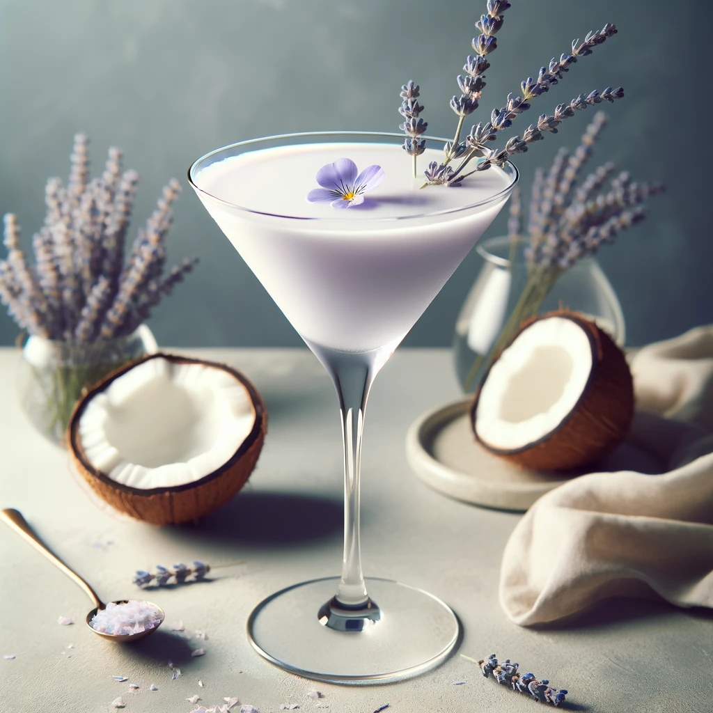 Homemade cocktail drink Coconut Lavender Martini