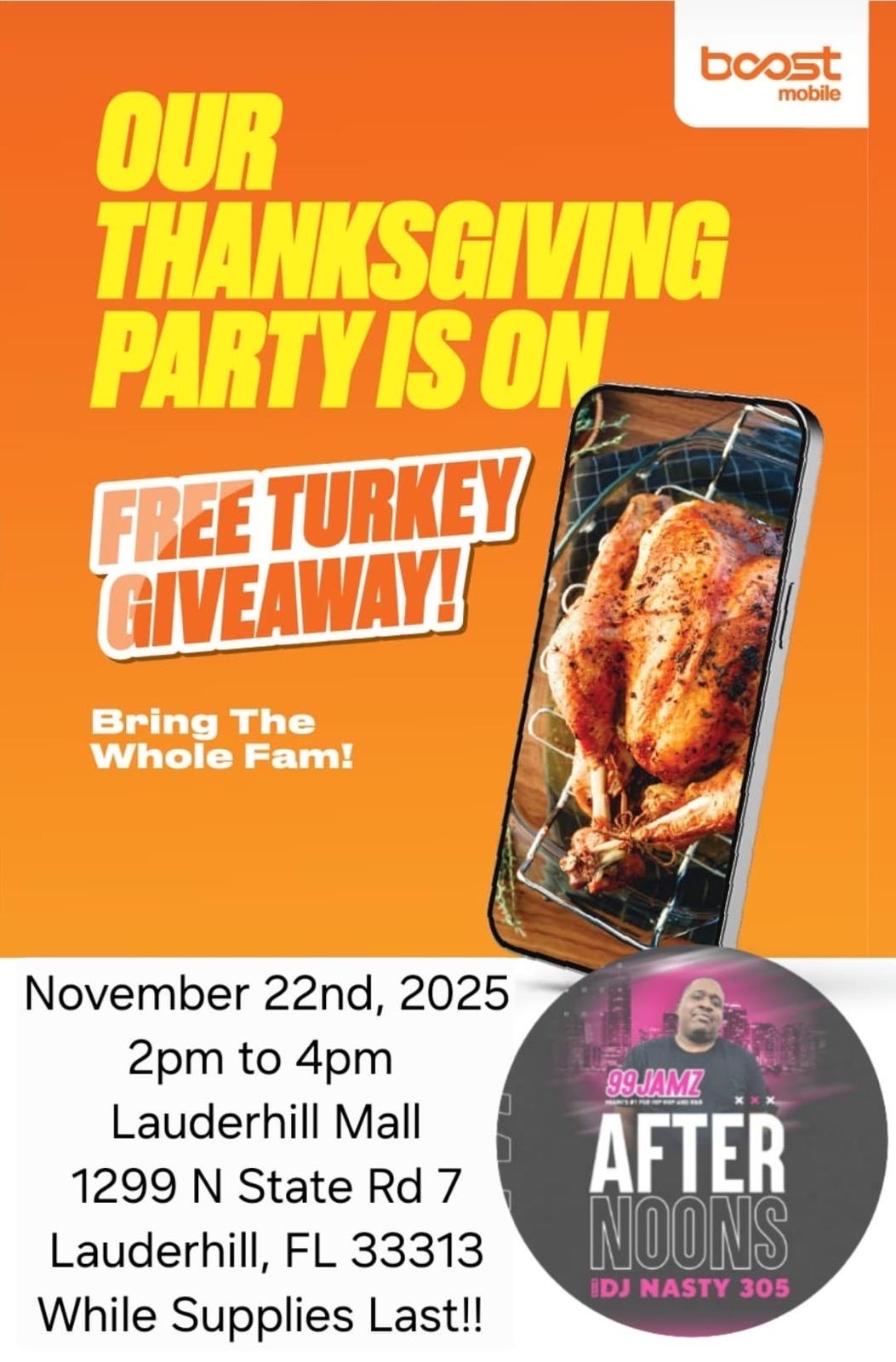 Free Turkey Giveaway from Boost Mobile