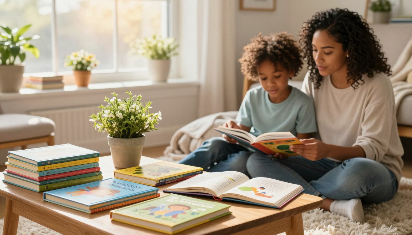 Reading books together (kid and mom)